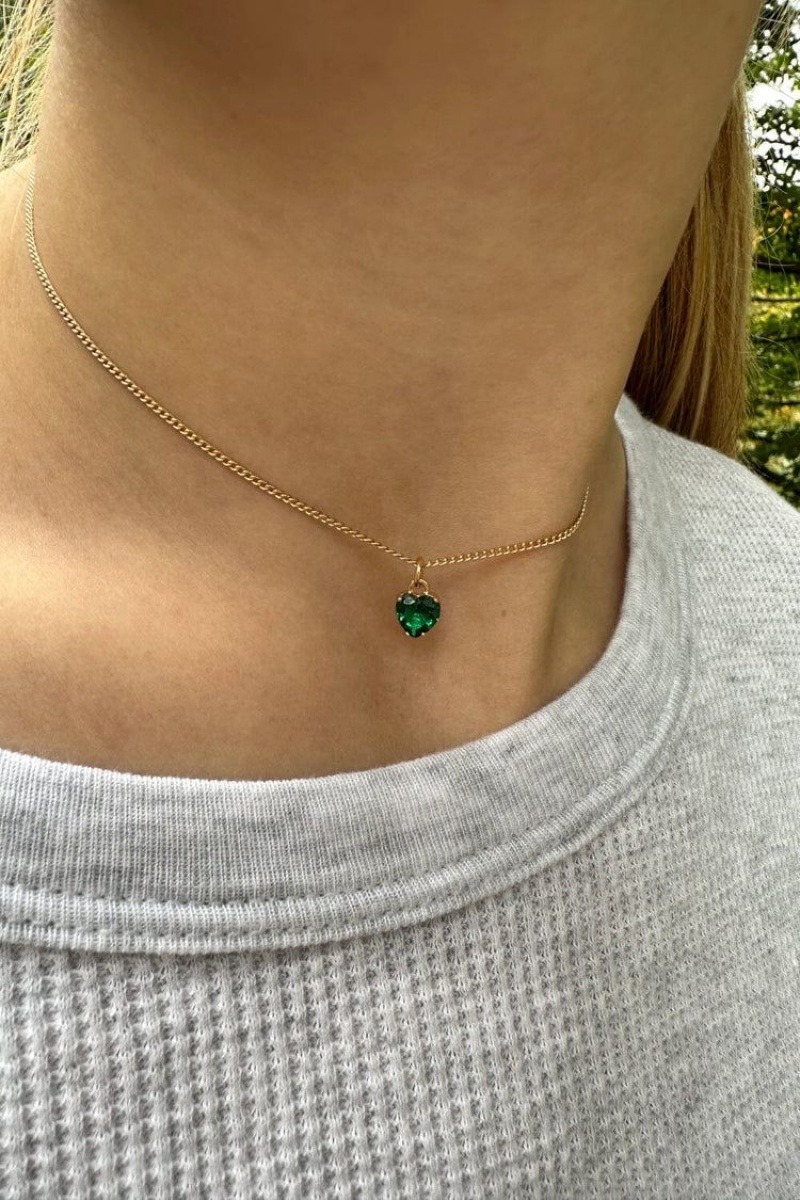 Collier Brandy Melville Emerald Heart Charm Doré | ZMM-47018455